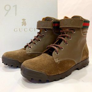 New Gucci Brown Suede Hiking Boots with Web Detail- Size 31 (US13/13.5)